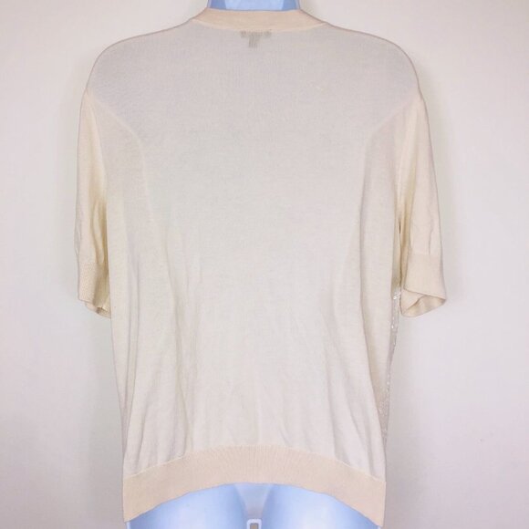 Talbots Knit Top Womens XL Sweater Beige Short Sleeve Cardigan V Neck Sequins - Picture 5 of 7
